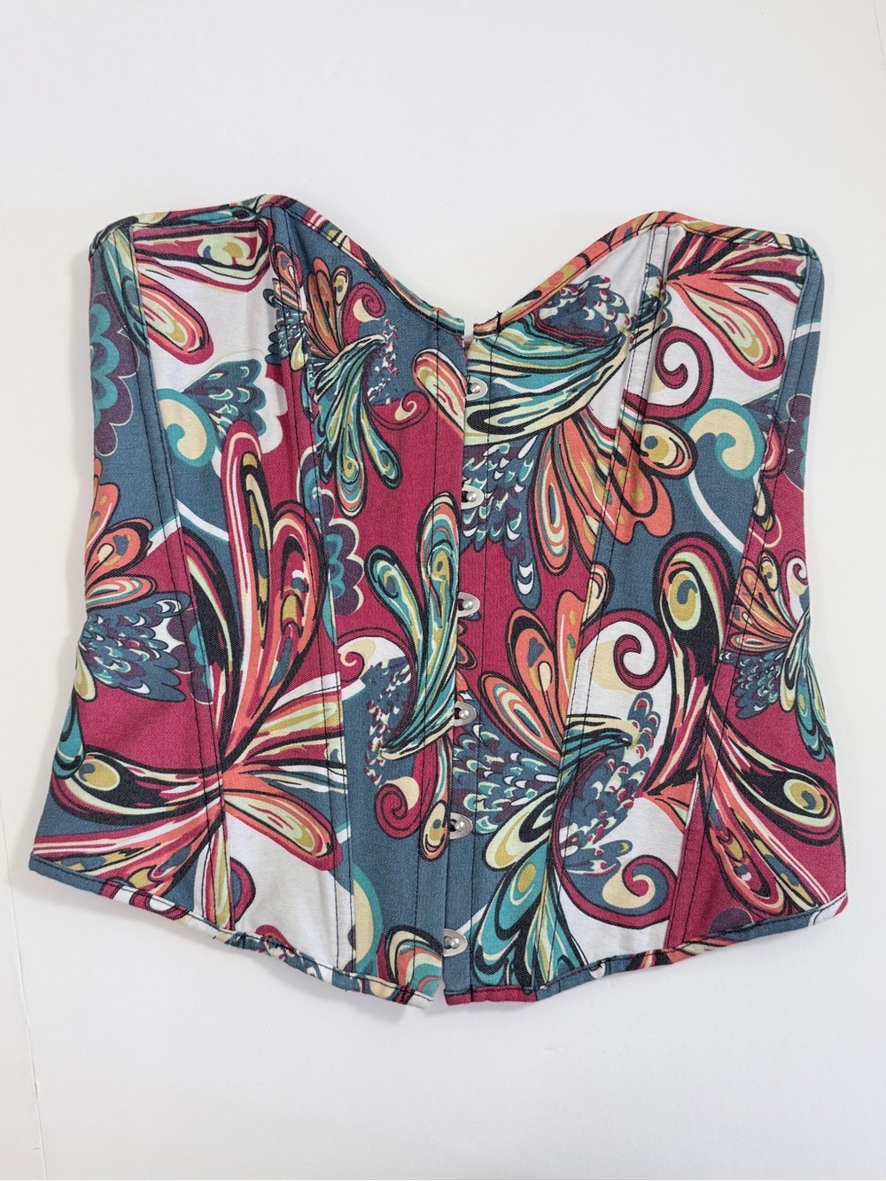 Alivila.Y Swirl Print Denim Overbust Corset Bustier Top XL - Picture 2 of 9